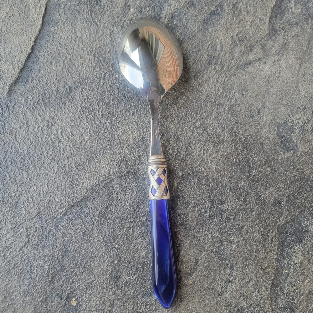 Bugatti Aladdin Antique Blue Stainless Steel PearlizedHandle Small Serving Spoon